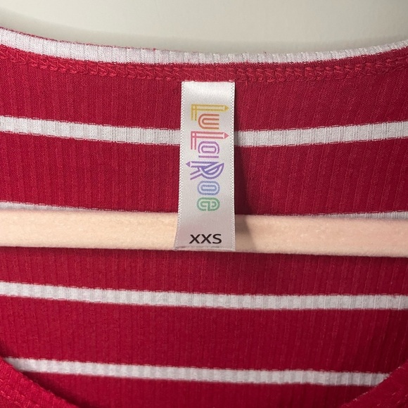 Lularoe Red and White Striped Perfect T-shirt - Picture 3 of 7